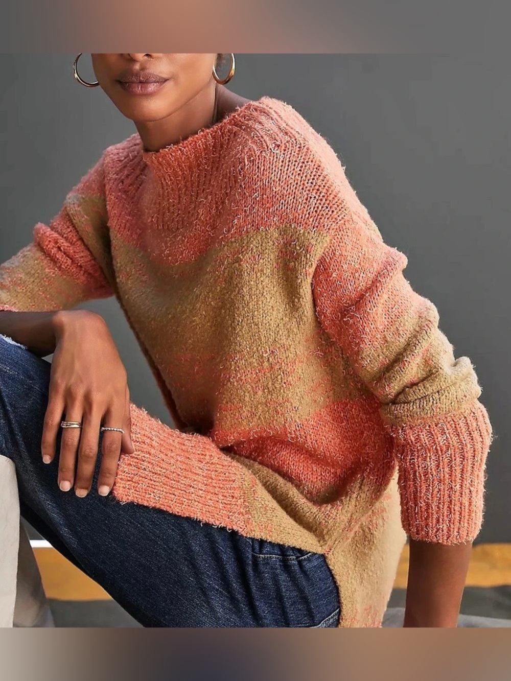 Anthropologie Pilcro Rugby Tunic Sweater Pink Combo Tan Size XSP